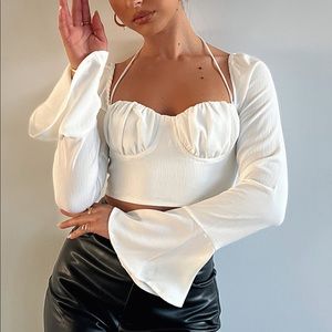 NWT White Fox Pause Everything Long Sleeve White Bustier Top
